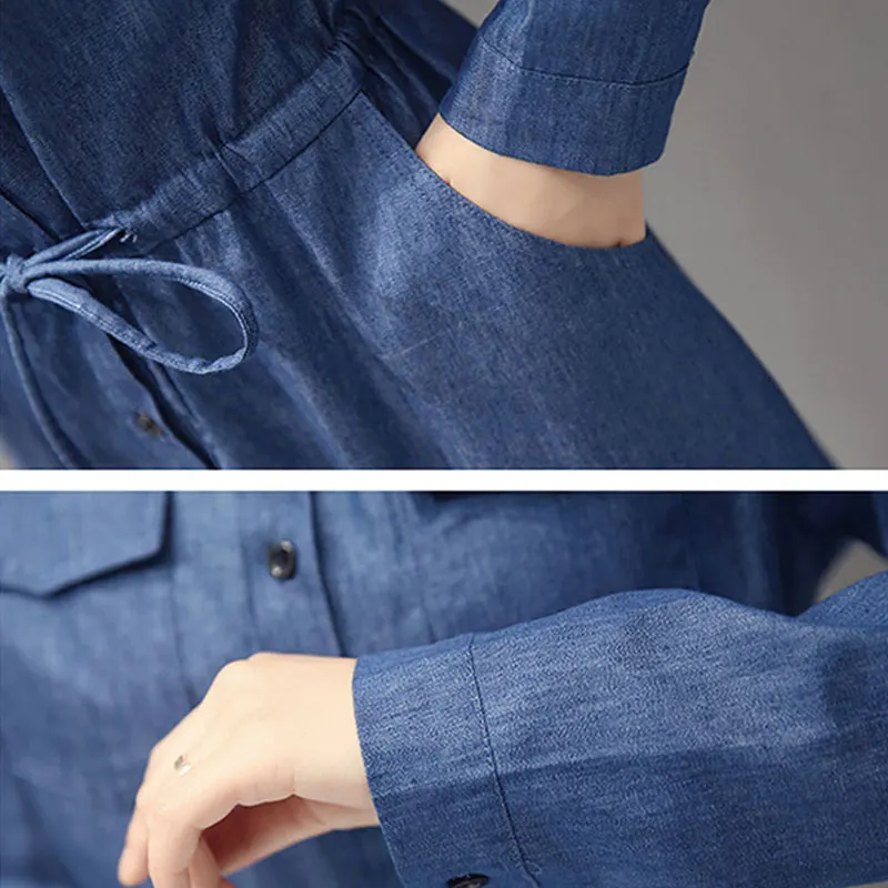 Весенне осеннее женское тонкое джинсовое платье с длинным рукавом Новинка 2017