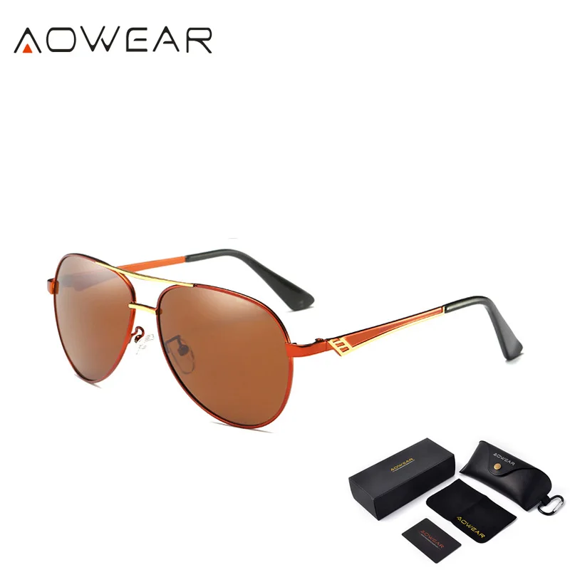 AOWEAR авиационные поляризационные солнцезащитные очки для женщин, фирменный дизайн, пилот, солнцезащитные очки, унисекс, очки для вождения, очки для мужчин/женщин, Gafas - Цвет линз: Brown