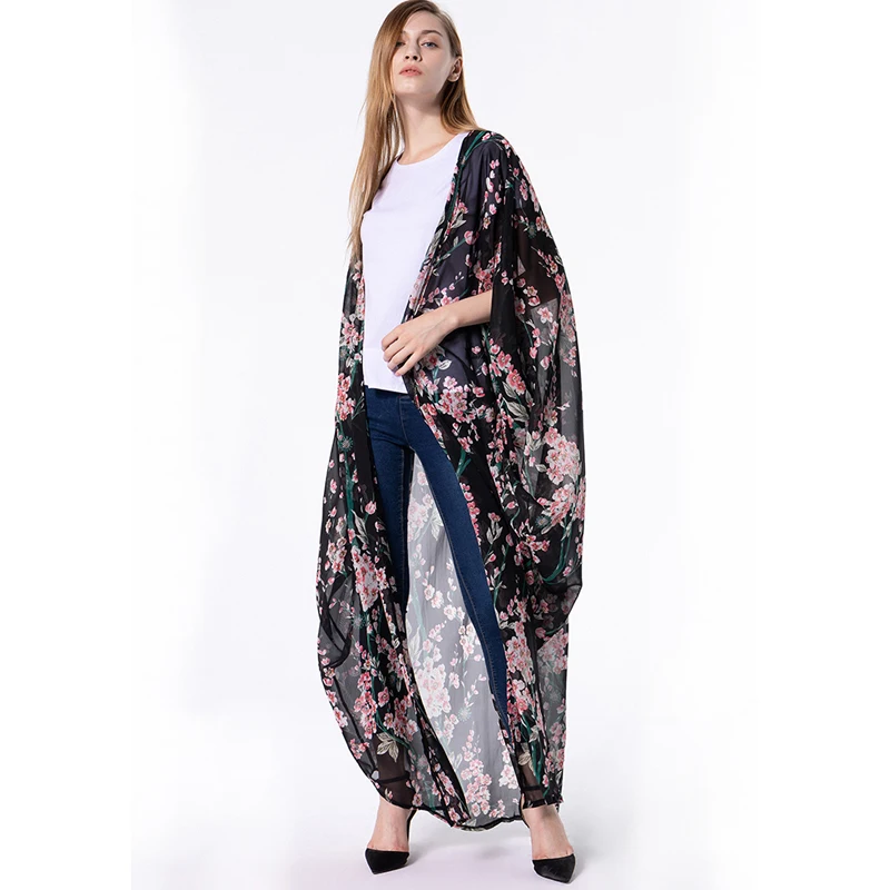 Размера плюс ropa mujer Boho abaya Дубай мусульманский корейский длинный рукав летучая мышь шифон Цветочный кимоно кардиган блузка женская одежда