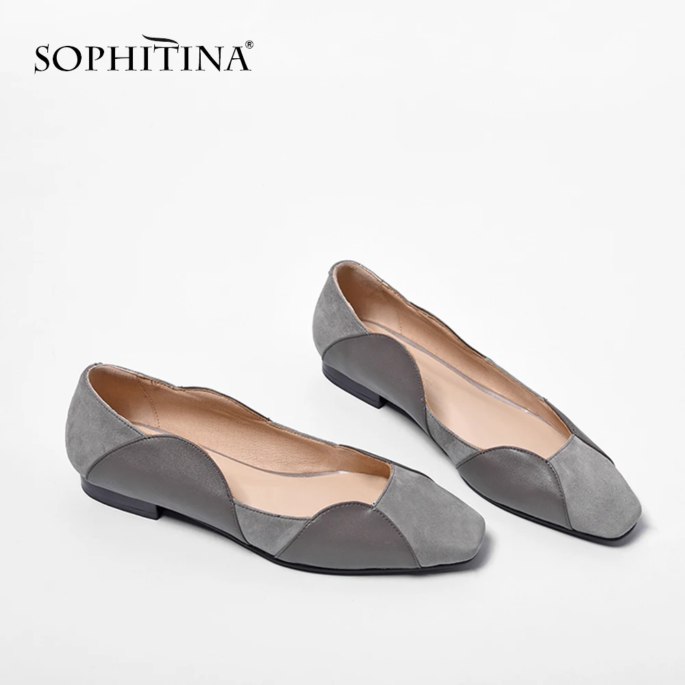 SOPHITINA/повседневная обувь на плоской подошве с оборками; модные Лоскутные слипоны с квадратным носком; женская новая обувь; удобная замшевая обувь ручной работы на плоской подошве; MO54