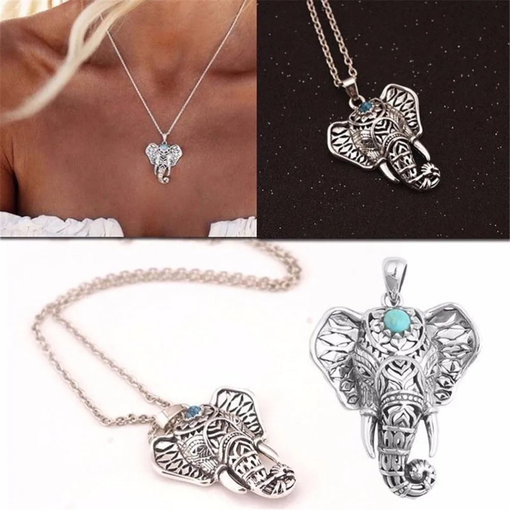 Новый голубой камень слон ожерелье Богемия Bijoux Collare бар Бохо антикварное колье |