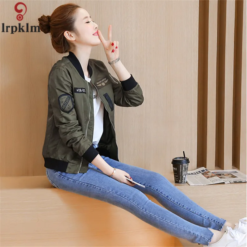 Женская куртка с длинным рукавом LZ191 черная Армейская зеленая весенняя 2019|baseball
