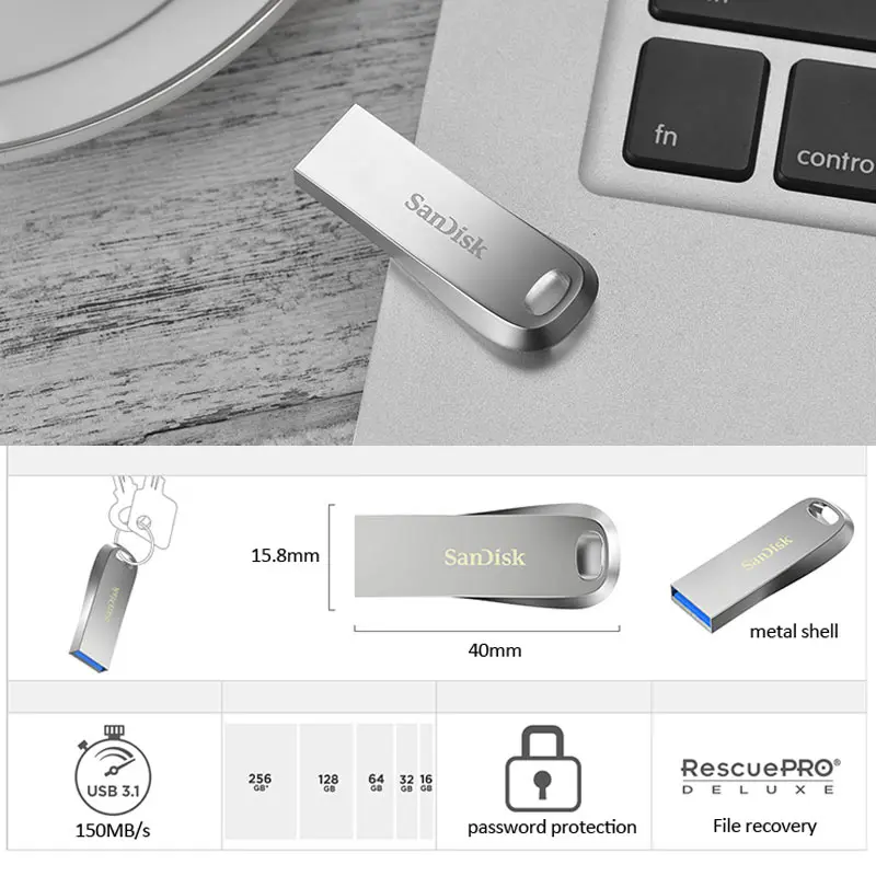 SanDisk ультра роскошный USB 3 1 флеш накопитель 16 ГБ 32 64 128 полностью металлический
