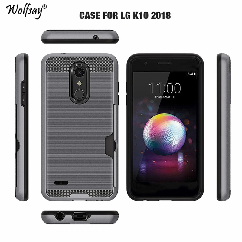 sFor Funda LG K10 2018 Case Card Holder Cover Durable Brushed Armor Phone For Coque 5.3 inch | Мобильные телефоны и