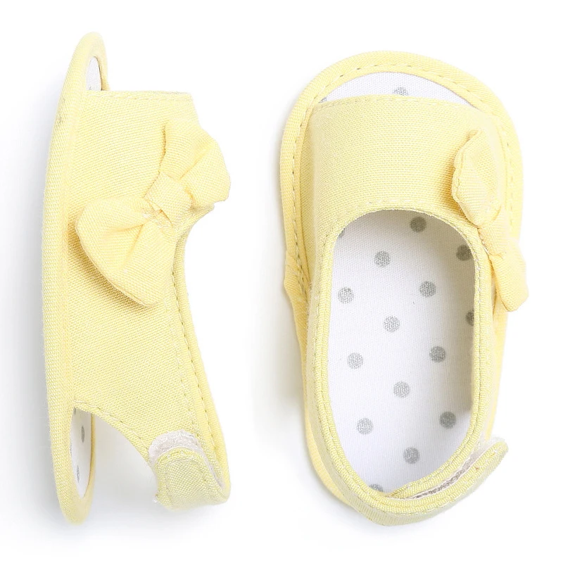 Обувь для новорожденных с бантом летняя мягкая подошва нескользящая парусиновая