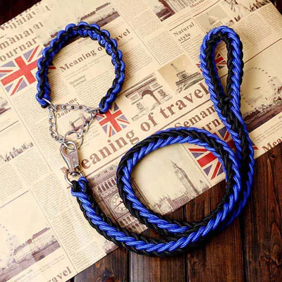 Black and blue Большой ошейник и поводок для собаки наборы нейлоновый Тяговый канат собака P цепь восемь прядей веревка поводки для больших для средних и мелких собак поводки для домашних животных 10E - Цвет: Black and blue
