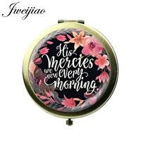 jweijiao bible scripture verse quote his mercies makeup mirror glass cabochon vintage bronze pocket mirrors gift for christian