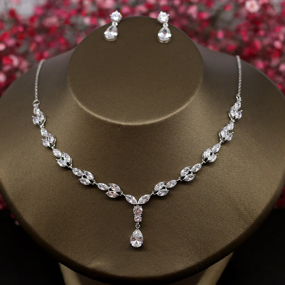 Прозрачный циркон камень ожерелье серьги для свадьбы наборы ювелирных изделий