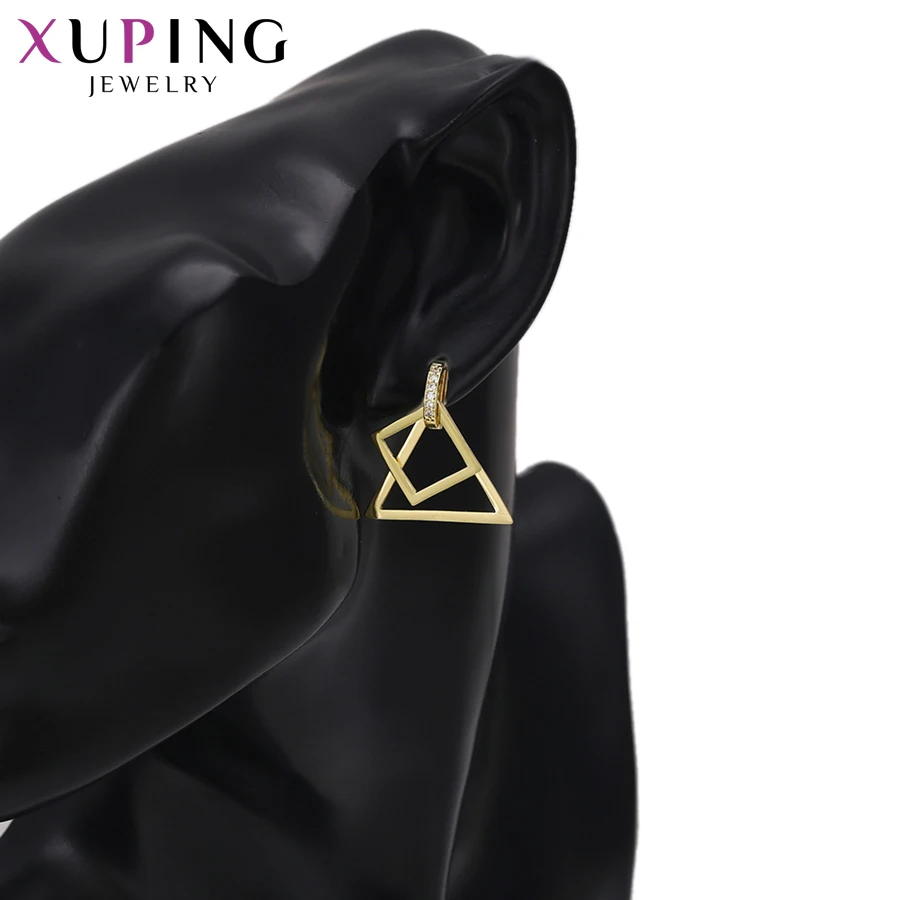 Xuping Jewelry Fashion Triangle Design Earrings Light Yellow Gold Color Plated for Women Thanksgiving Gift 94427 | Украшения и