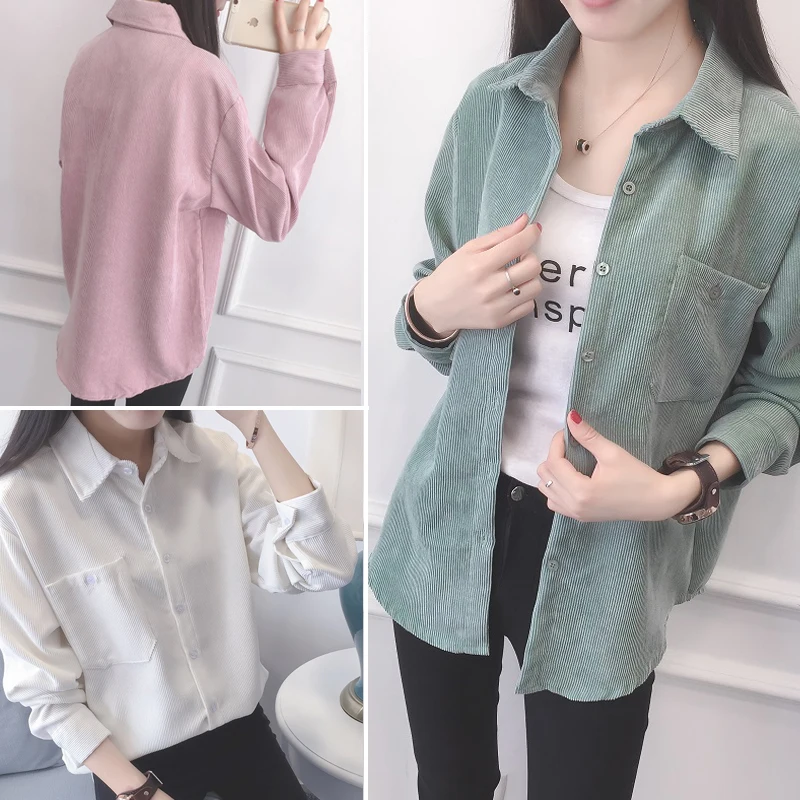 Женская Длинная свободная рубашка теплая Вельветовая в Корейском стиле с