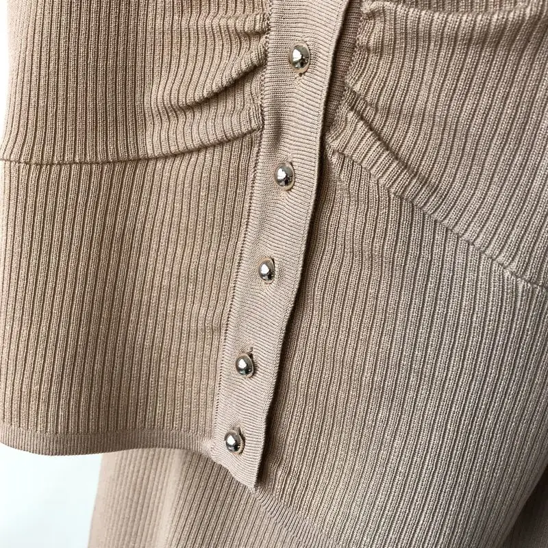 ALPHALMODA без рукавов Вязанный жилет+ трикотажные широкие брюки женские летние 2 шт повседневный комплект однобортный наряд брюки костюмы