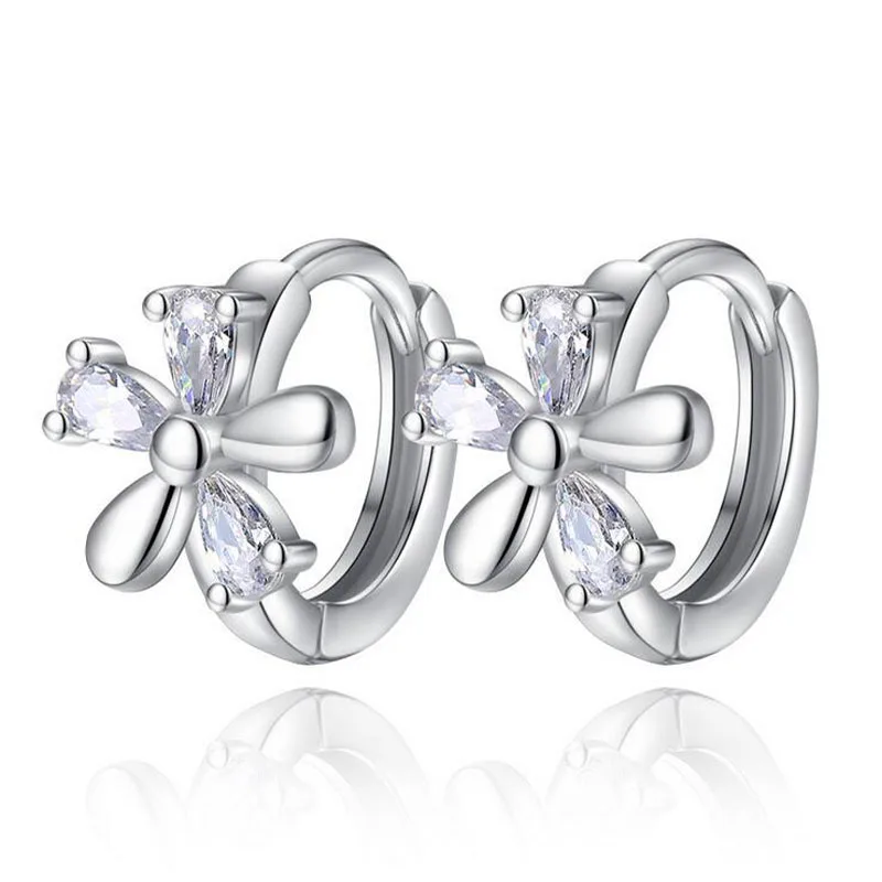

Children 925 Silver Shiny CZ Cute Flower Hoop Earrings Baby Girl Women Beautiful Huggies Party Earring Gift Jewelry E224