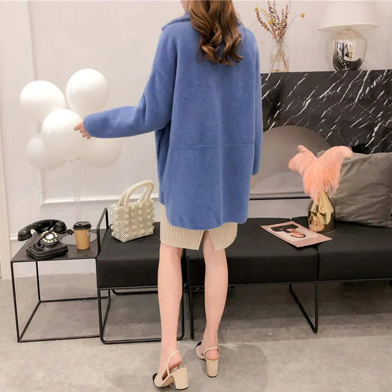 new women imitation mink cashmere coat autumn winter Korean loose Super soft candy color sweater female knit cardigan thick |