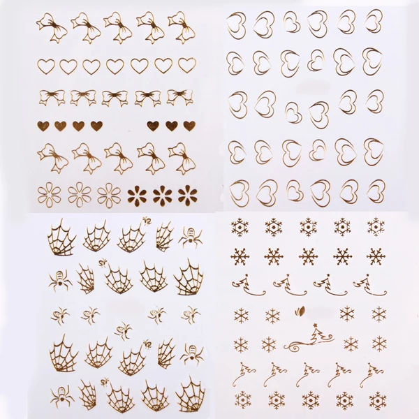 33 шт золотые наклейки для ногтей Переводные металлические Звезда Сердце Лук