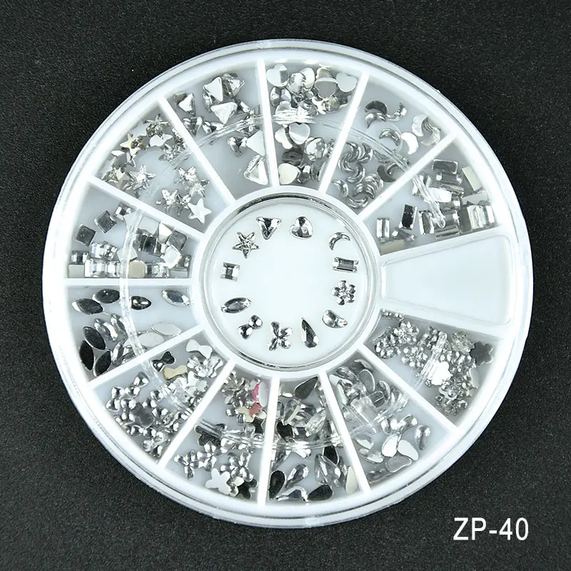 

1 Box 1.5-3mm Pro pink&clear Crystal Nail Rhinestones Round Flat Bottom 3D Decoration In Wheel Manicure Nail Art Studs,12shapes