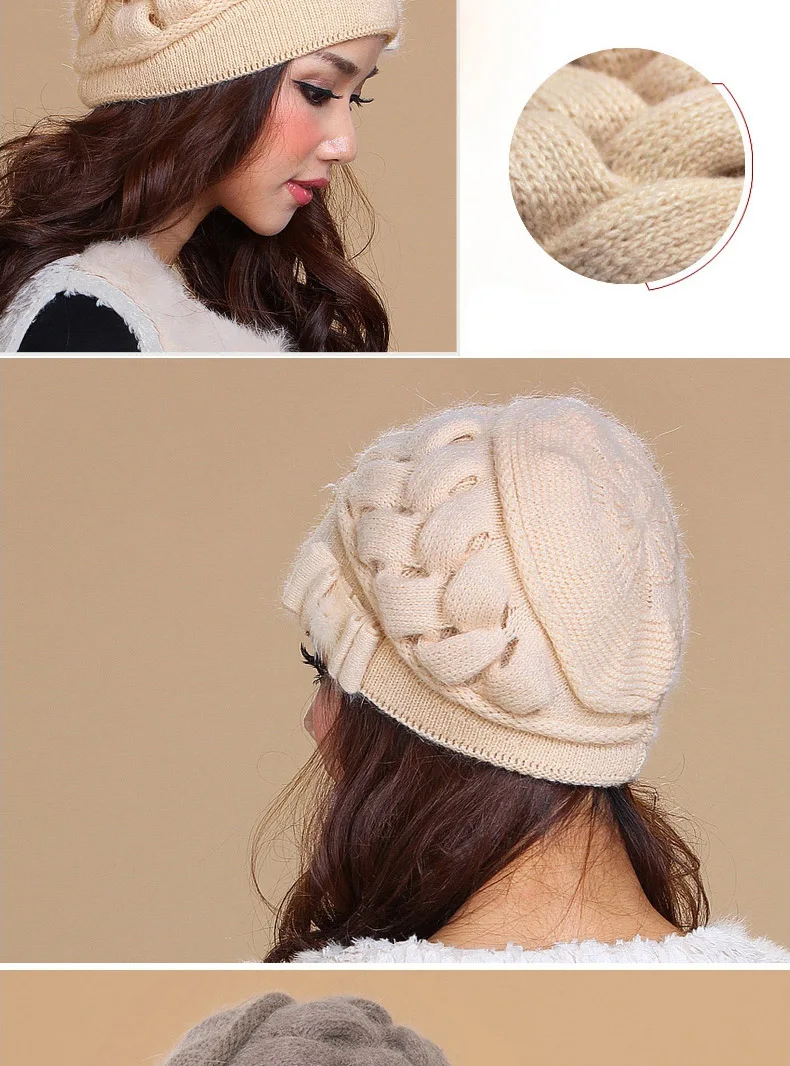 FS, модные женские шапки из кроличьей шерсти, теплые, Skullies, двухслойные, вязанные, зимняя шапка, защита ушей, шапочки, шапки Gorra, Invierno