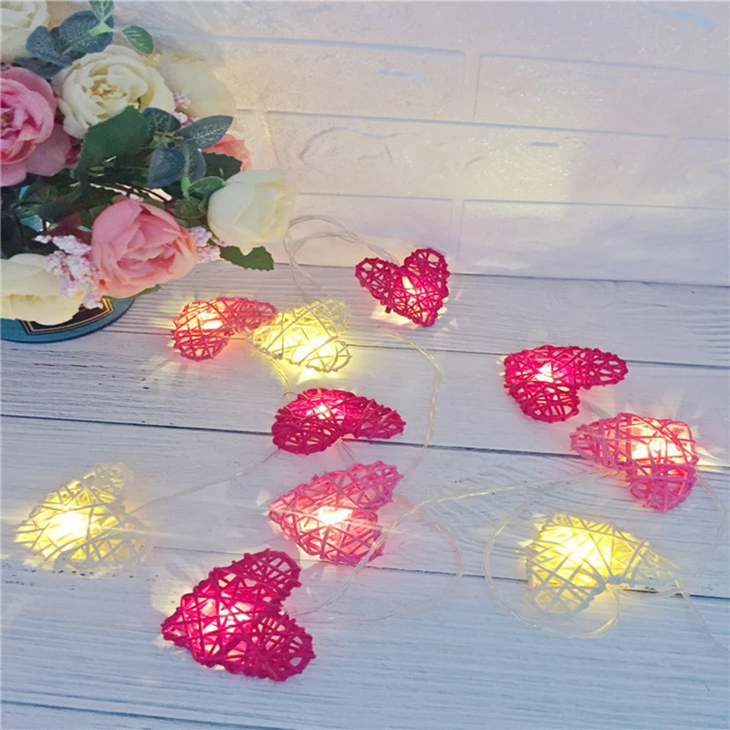10 Led Rattan Love Heart Fairy String Decorative Lights Battery Operated Christmas Outdoor Patio Garland Wedding Decoration | Лампы и