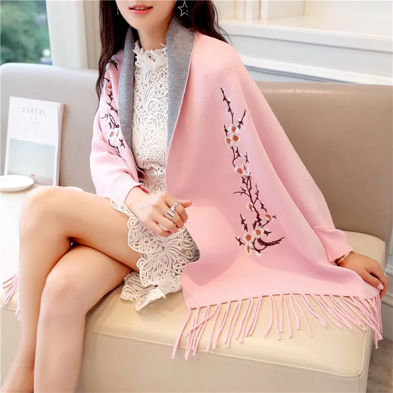 Женский вязаный свитер с бахромой элегантный цветочной вышивкой весна осень 2018| |