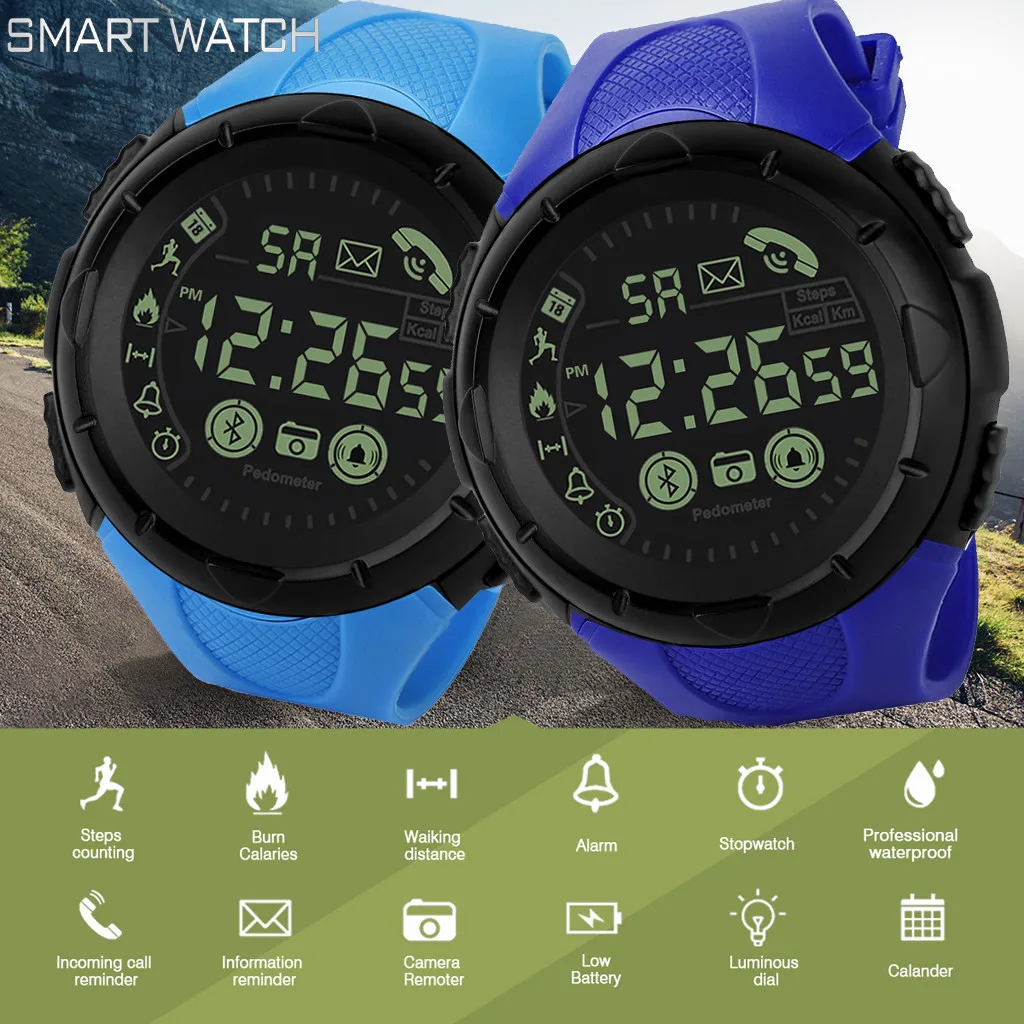 Мужские наручные часы смарт с Bluetooth цифровые спортивные водонепроницаемые умные
