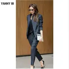 Женский брючный костюм темно-серого цвета, смокинг, костюм из 2 предметов