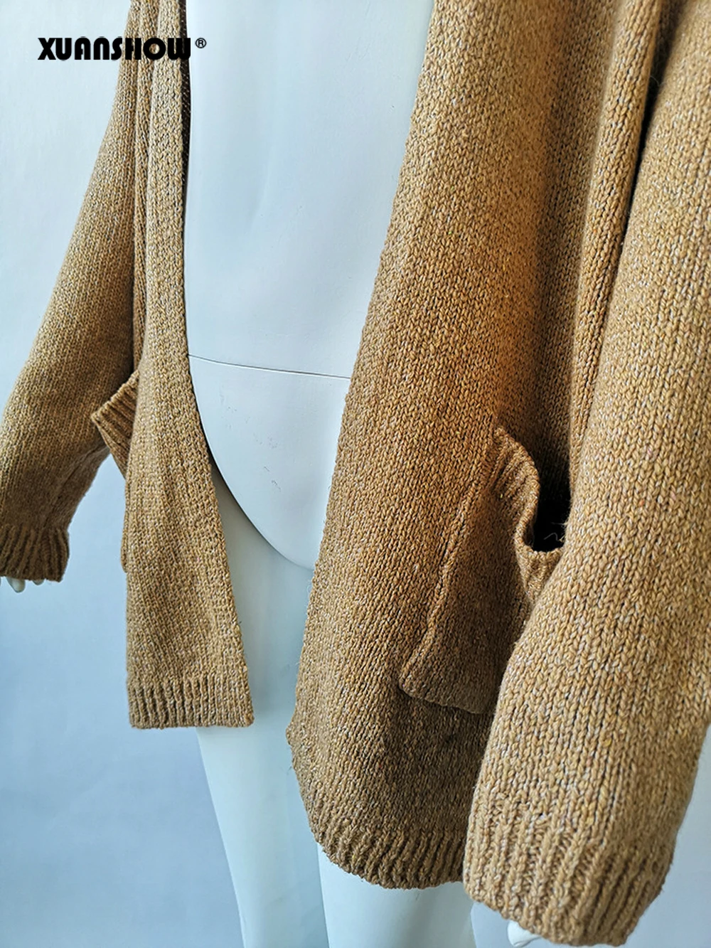 XUANSHOW Sueter Mujer Invierno осенний Однотонный женский длинный кардиган, хлопковый Свободный вязаный свитер с открытой строчкой размера плюс 5XL
