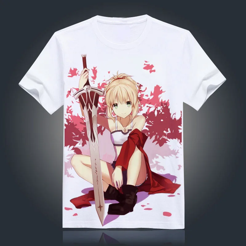 Новая футболка с принтом аниме Fate Zero саблей и лучей модные удобные футболки