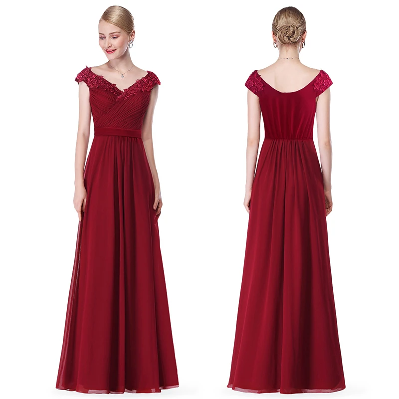 Robe De Soiree EB23368 элегантное ТРАПЕЦИЕВИДНОЕ вечернее платье с v-образным вырезом и аппликацией длинное красное торжественное свадебное платье размера плюс
