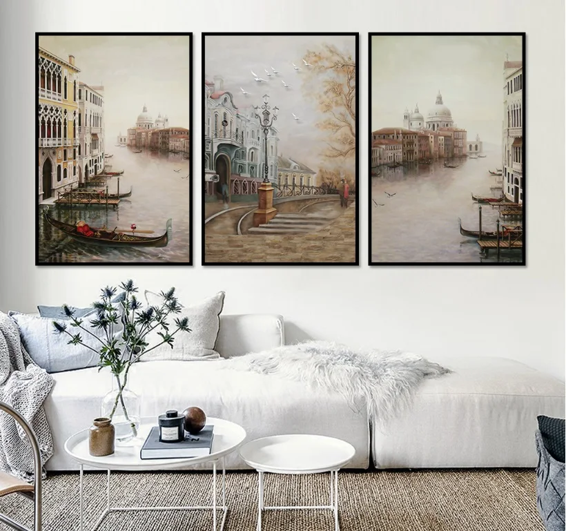 

Water City Landscape Canvas Paintings Modular Pictures Wall Art Canvas for Living Room Decoration No Framed
