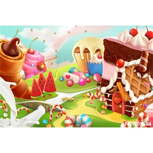 NSW01684 Laeacco сладкий мечтательный мороженое конфеты ребенок мультфильм портретная Сцена фотография фон Фотография Студия фон - Цвет: NSW01684