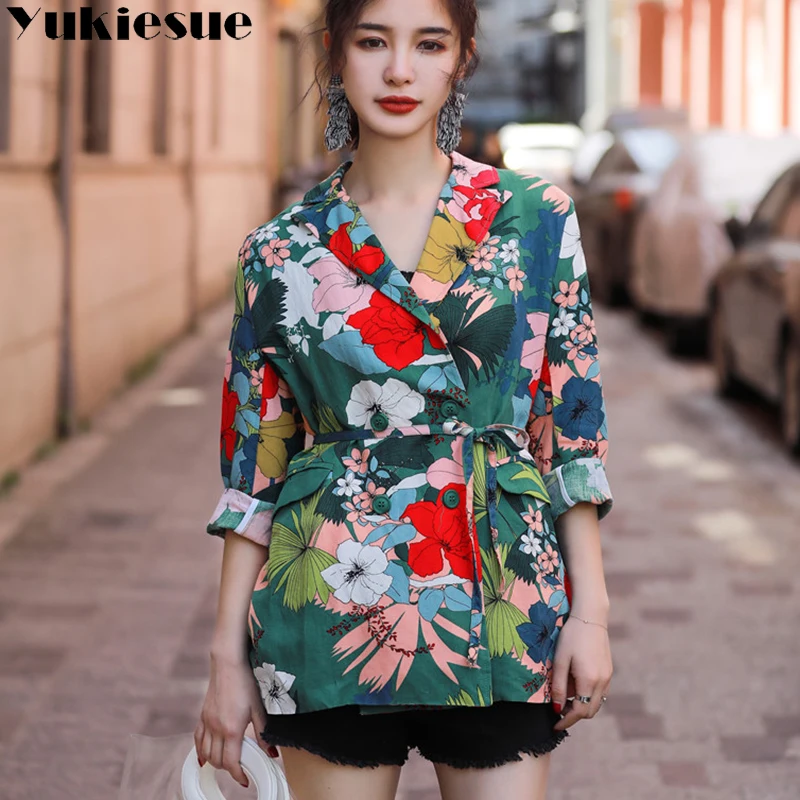 Женский пиджак с цветочным принтом Блейзер Женская куртка chaqueta mujer famale jaket