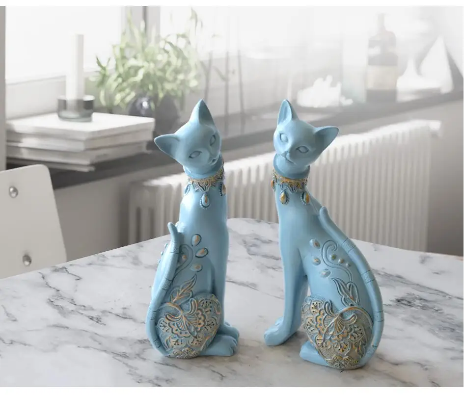 Европейские фигурки кошек из смолы, украшение для дома, креативный свадебный подарок, декоративная статуя животных, домашний декор для гостиной, скульптуры