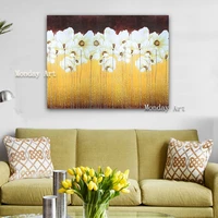 hand painted textured palette knife white flower oil painting abstract modern canvas wall art living room office decor picture