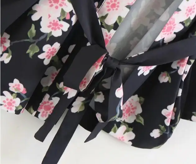 Женское винтажное кимоно с поясом летняя Свободная блузка v-образным вырезом и