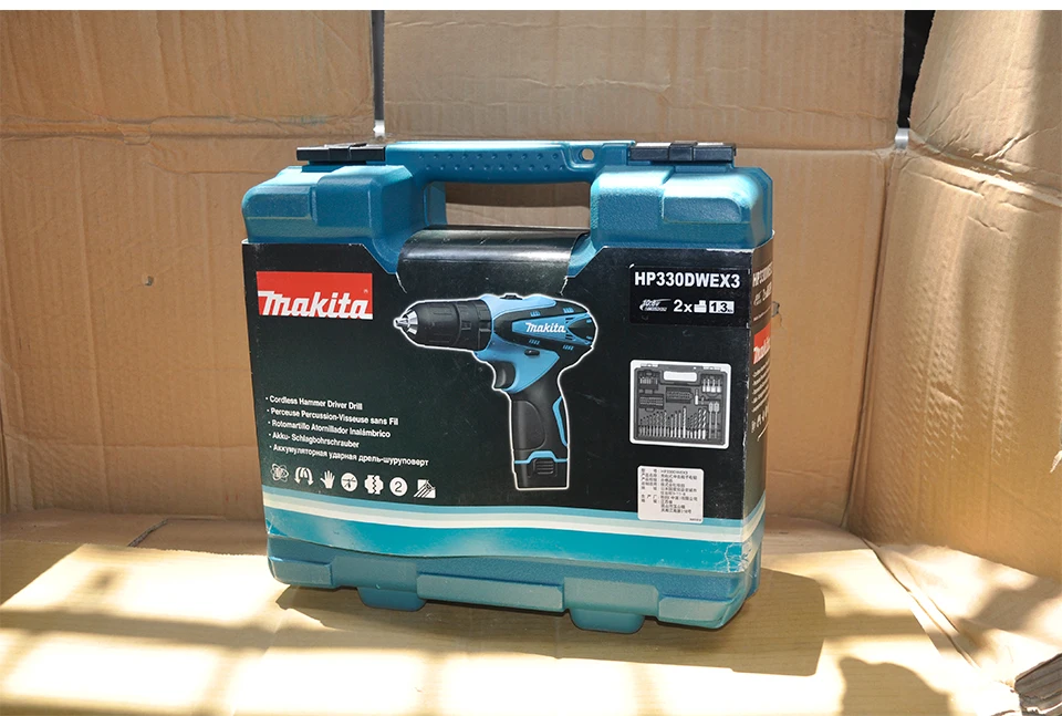 Япония Makita HP330DWE зарядки Ударная дрель литиевая батарея ручная дрель электрическая отвертка 6000-22500ipm 400-1500 об/мин 24/12N. М