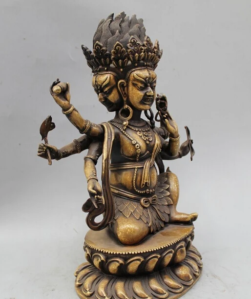 Details about 13&quotTibet Tibetan Bronze 3-Head 6-arm Parnashavari Ushnishavijaya Buddha Statue |