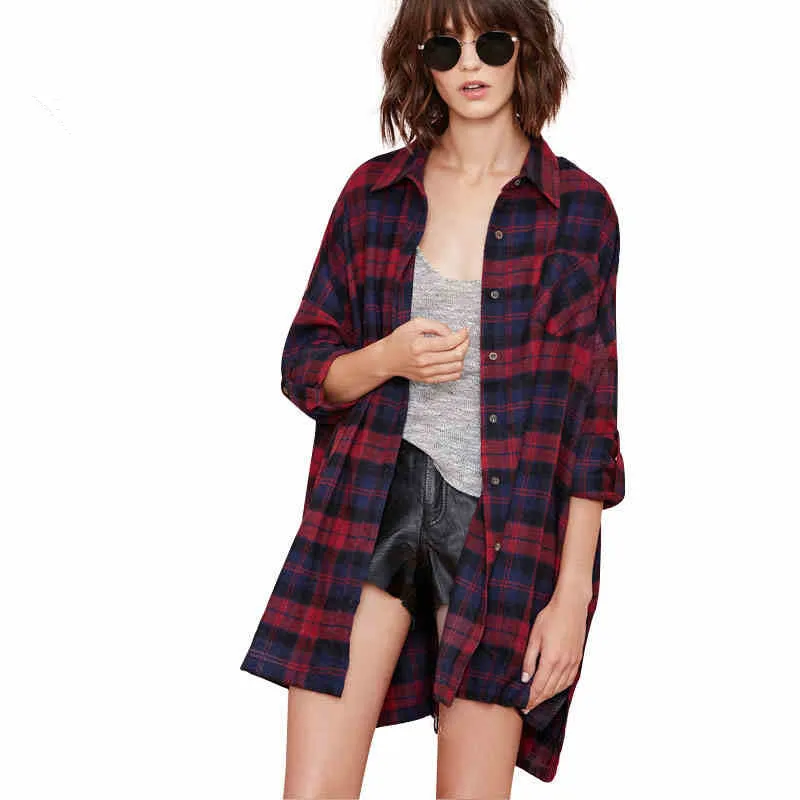 Рубашки женские клетчатые ткани свободная одежда плюс размер блузки Blusas Mujer De Moda