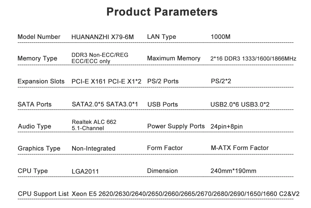 Huanan Zhi X79-6M материнская плата X79 для Intel LGA 2011 E5 2660V2 2680V2 DDR3 1333/1600/1866 МГц 32 Гб SATA3.0 USB3.0 M-ATX материнская плата