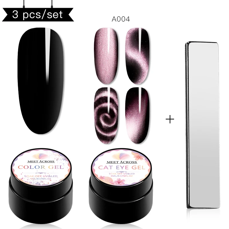 

MEET ACROSS 5D Cat Eye Nail Gel Set Holographic Glitter Magnetic Gel Lacquer Starry Sky Effect Soak Off UV Gel Varnish Nail Ar