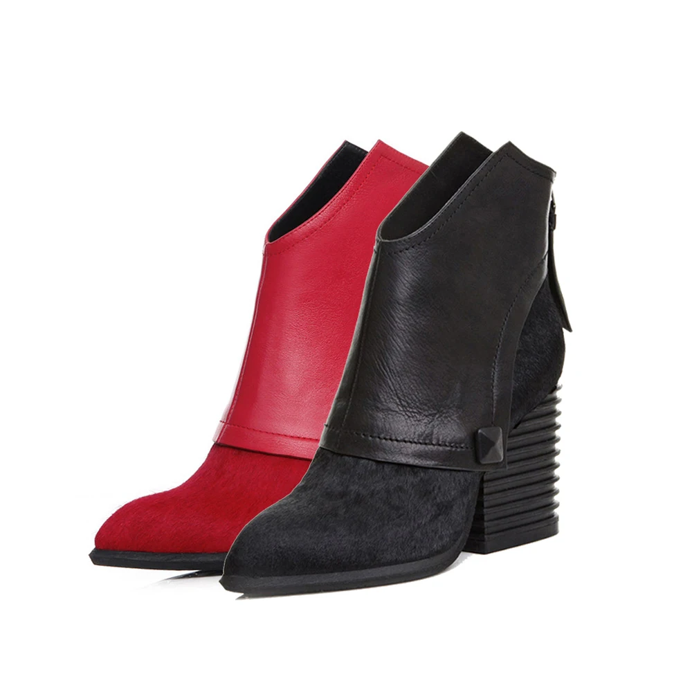 Женские ботинки из натуральной кожи Зимние ботильоны на массивном каблуке с