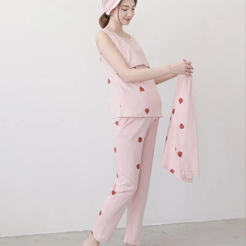 3 PCS Set Printed Cotton Maternity Nursing Sleepwear set Fashion Comfort Nightdress Home Wear A003 | Мать и ребенок