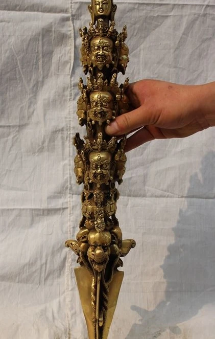 

Free shipping 20" Tibet Temple Brass Mahakala Buddha Head Statue Phurpa Exorcism Talismans