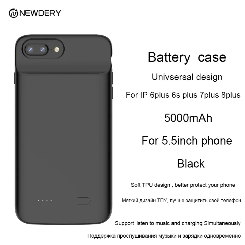 Black 5.5inch NEWDERY тонкая батарея чехол для iphone 6 6s 7 8 3200 mAh мягкий TPU Дизайн питания чехол для iphone 6 plus 6s plus 7 plus 8 plus 5000 mah - Цвет: Black 5.5inch