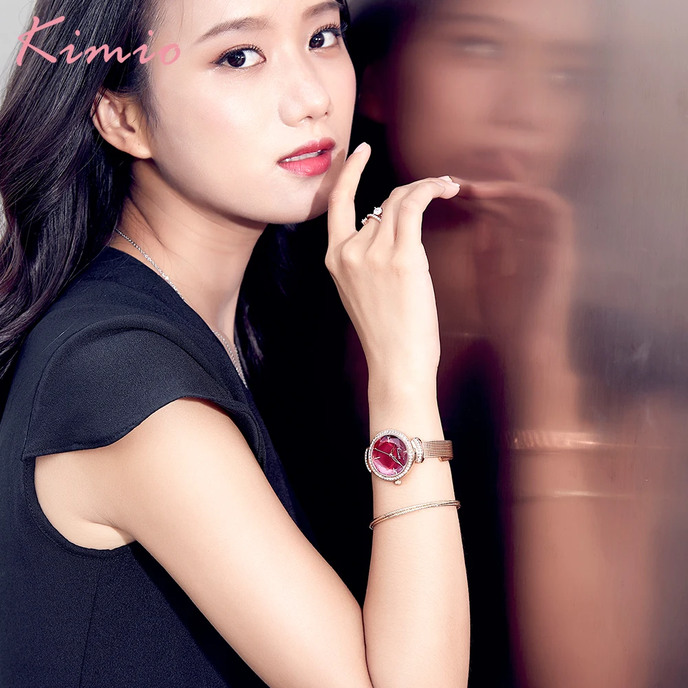 Женские наручные часы KIMIO розовое золото сетка нержавеющая сталь лучший бренд