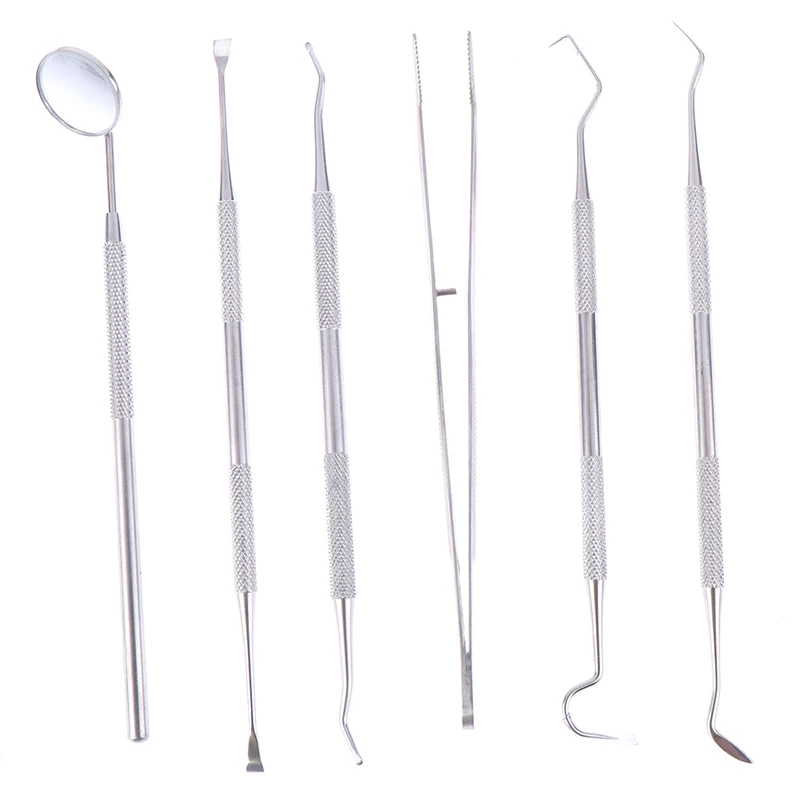 

6pcs/set Dental Oral Hygiene Teeth Clean Hygiene Tools Kit Stainless Steel Tooth Pick Probe With Case