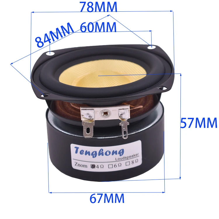 Tenghong 1 шт. 3 дюймов стекловолокна аудио Динамик 4/8Ohm 25W СЧ НЧ-динамик громкого Динамик дома Театр Hi-Fi книжная полка Динамик s