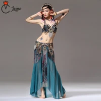 stage performance women dancewear tribal bellydance outfit set cd cup coins bra skirts belly dance costume 2pcs bra skirt
