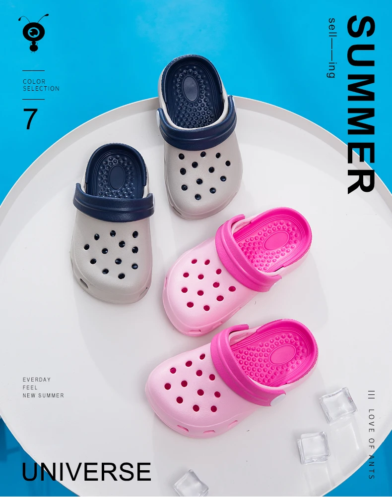 TZLDN Girls Boys Clogs Garden Shoes Summer Hollow Children Slippers Contrast Color Kids Beach Sandals EVA Eco-friendly Shoes
