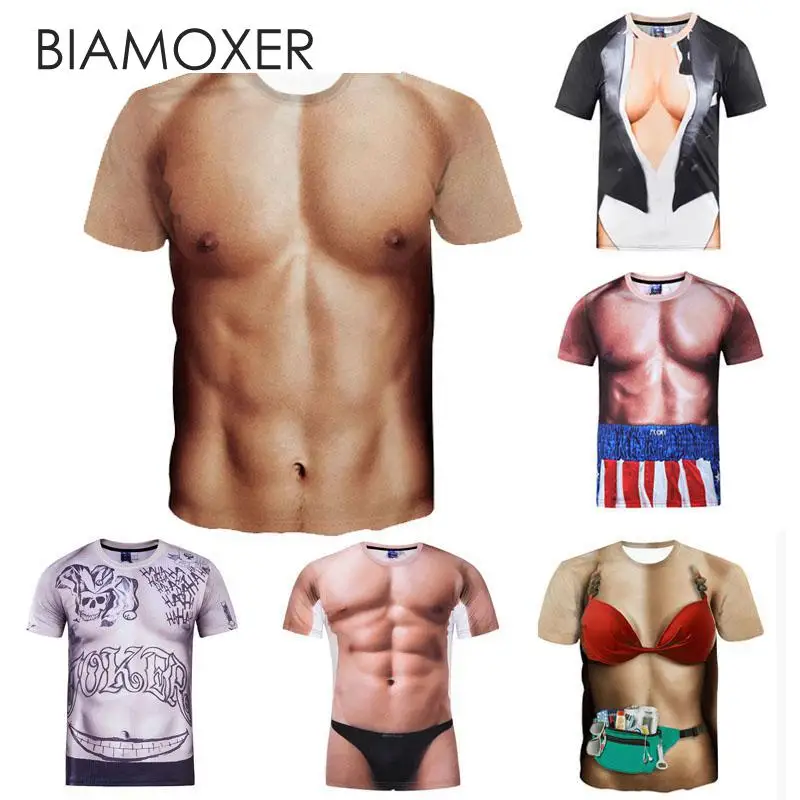 Biamoxer забавные облегающая футболка для мужчин и женщин 3D графика Футболка фитнес