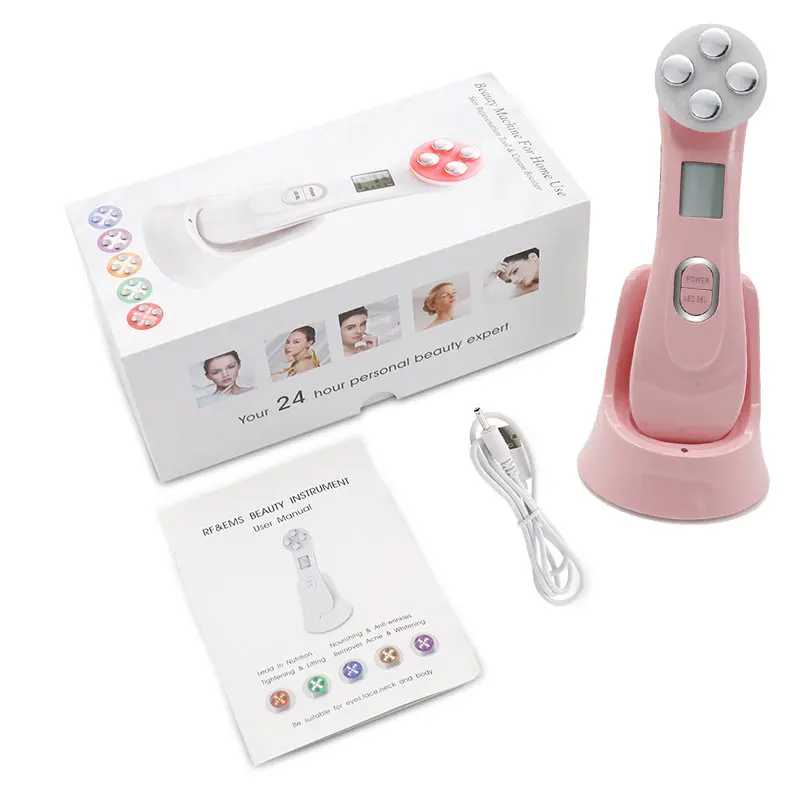 With box Pink Массажер для лица, подтяжка, радиочастотный массажер для похудения, против морщин, подтяжка кожи, омоложение, микротоковая EMS - Цвет: With box Pink