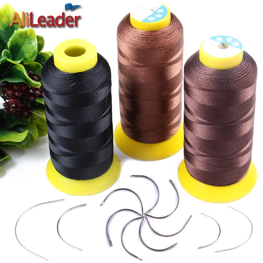 

Good 1 Roll Black/Dark Brown/Light Brown Weaving Threads For Machine Weft Hair Extension, Wig Making Tools Curved Sewing Needles